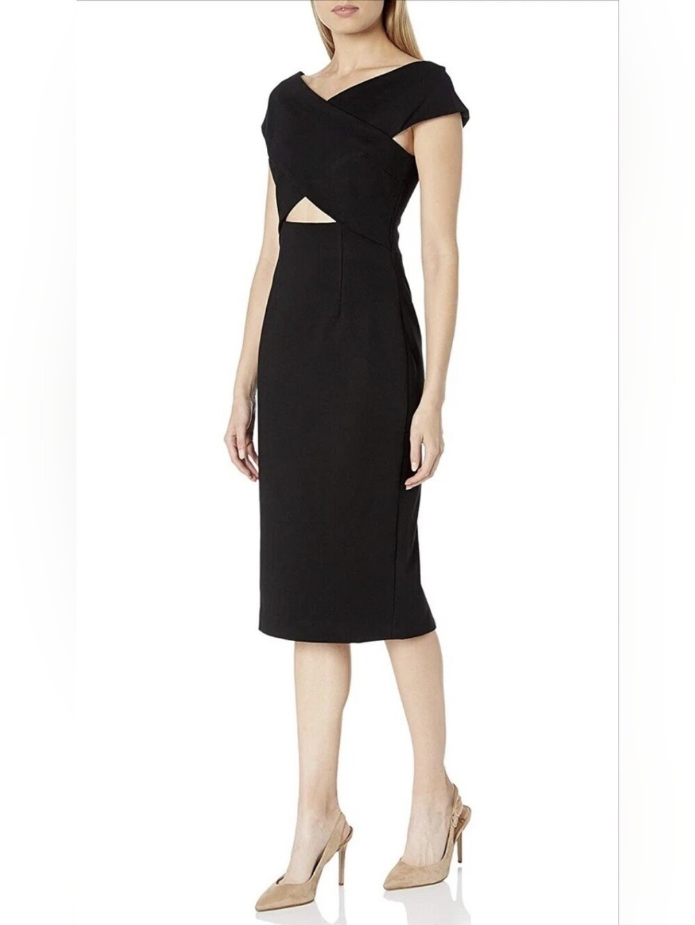 Elliatt Black Felicity Event Cap Sleeve Cut Out Fitted Midi Dress Size Large